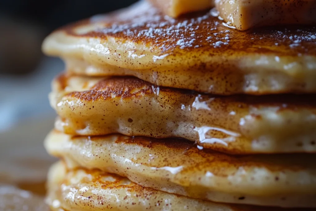 A close-up image of cinnamon swirl pancakes.