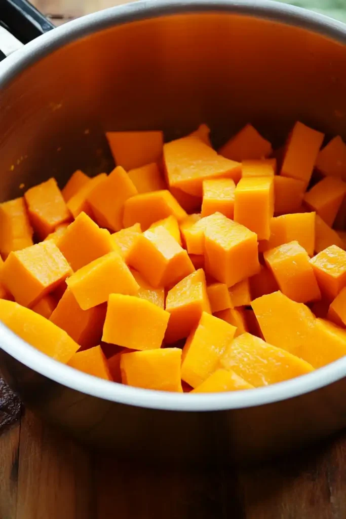 cubed butternut squash in a pot