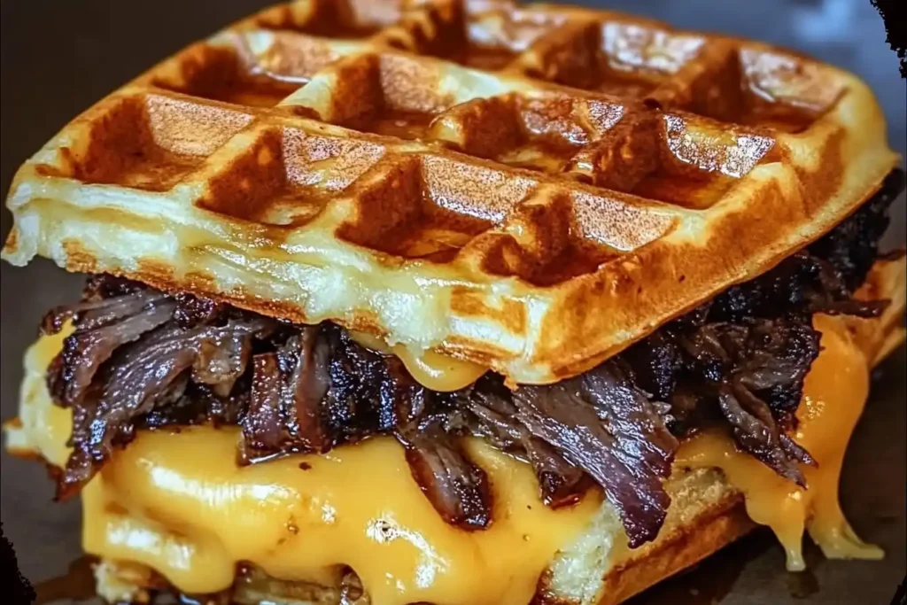 Bourbon-Maple Brisket Grilled Cheese Wafflewich