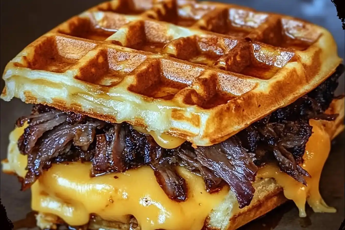 Bourbon-Maple Brisket Grilled Cheese Wafflewich