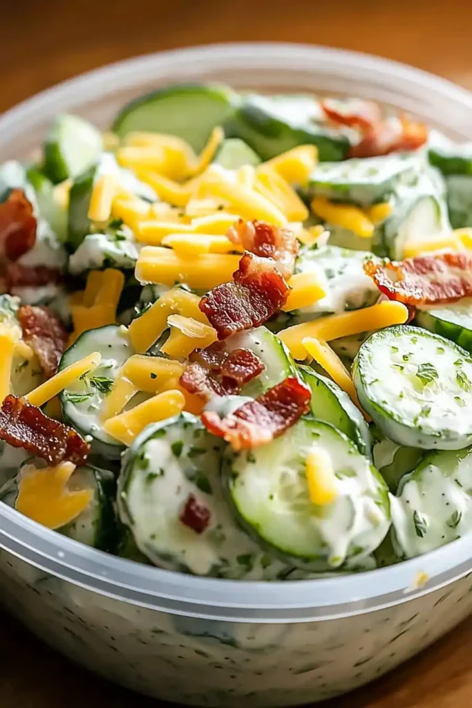 Creamy Cucumber Salad with Bacon and Cheese