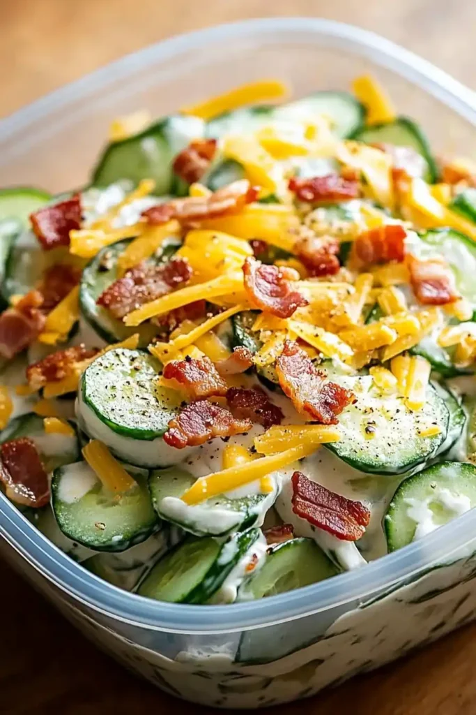 Creamy Cucumber Salad with Bacon and Cheese