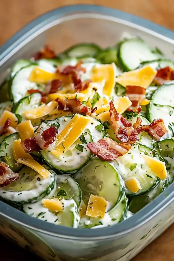 Creamy Cucumber Salad with Bacon and Cheese