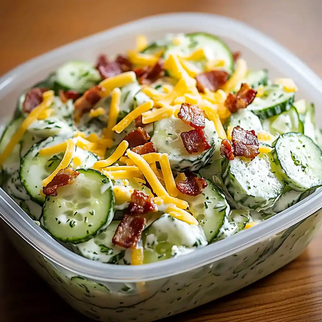 Creamy Cucumber Salad with Bacon and Cheese
