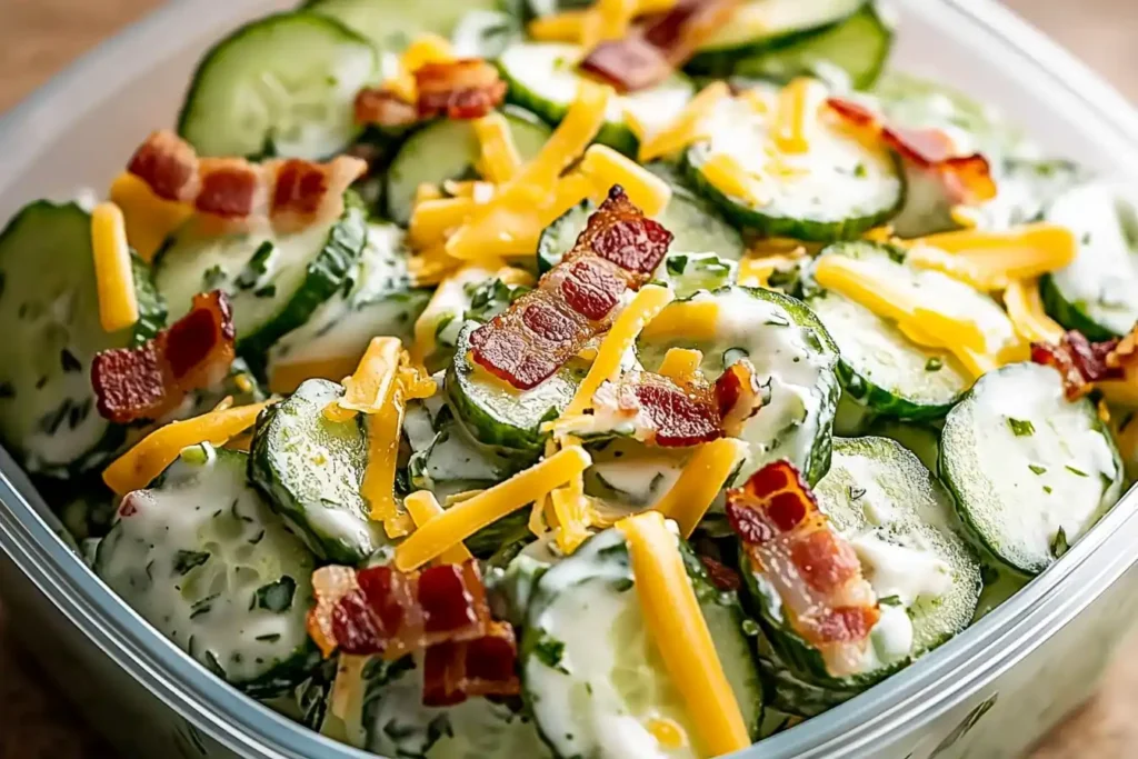 Creamy Cucumber Salad with Bacon and Cheese
