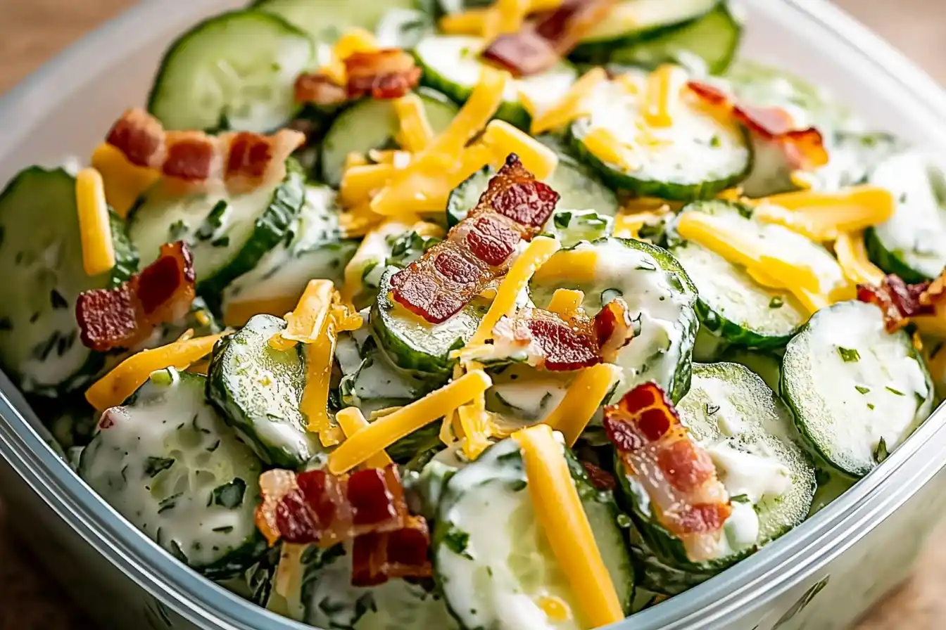 Creamy Cucumber Salad with Bacon and Cheese