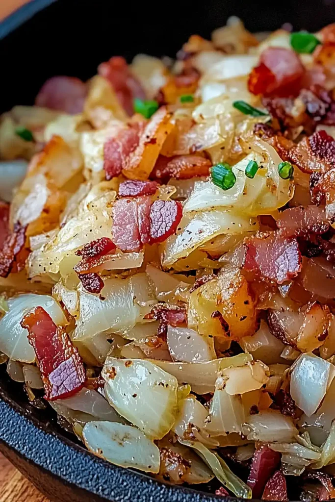 Fried Cabbage with Bacon Onion and Garlic