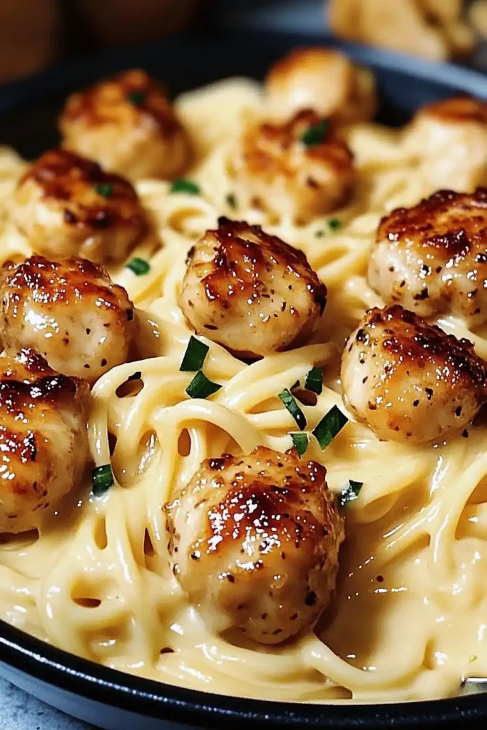 Garlic Butter Chicken Bites with Creamy Parmesan Pasta