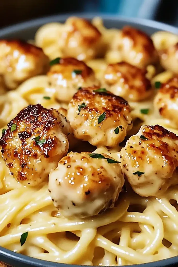 Garlic Butter Chicken Bites with Creamy Parmesan Pasta