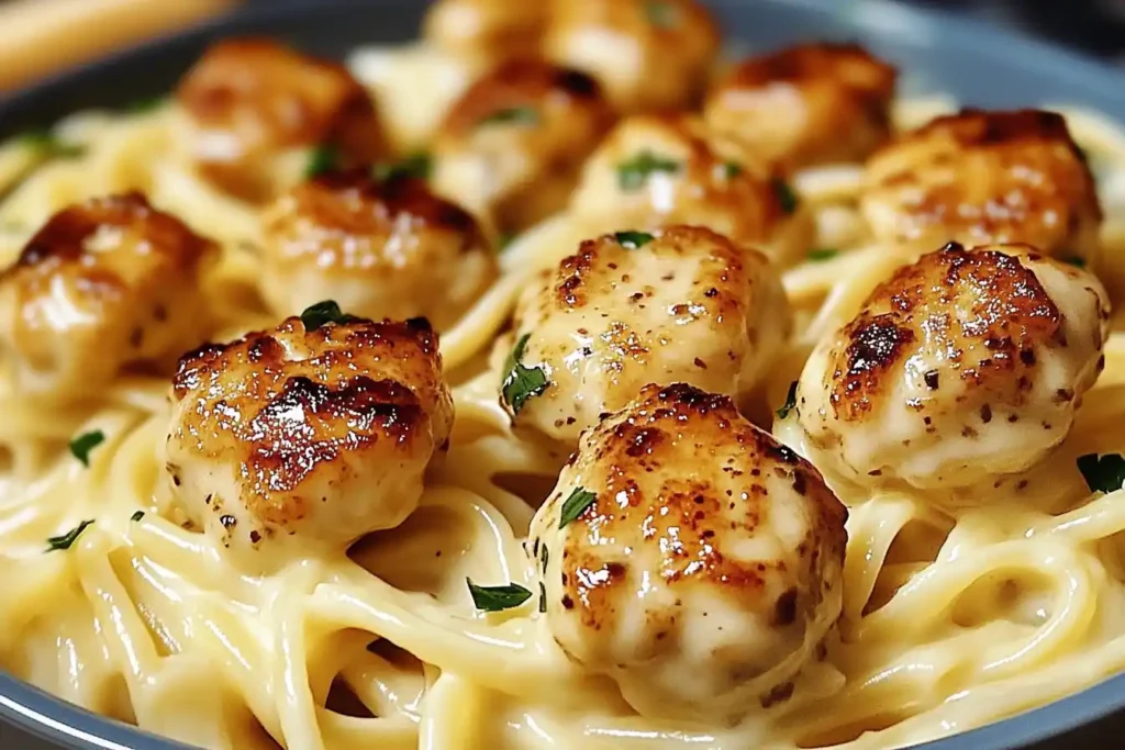 Garlic Butter Chicken Bites with Creamy Parmesan Pasta