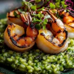 Grilled Shrimp with Green Herb Purée Risotto