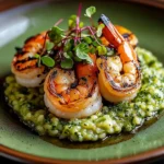 Grilled Shrimp with Green Herb Purée Risotto