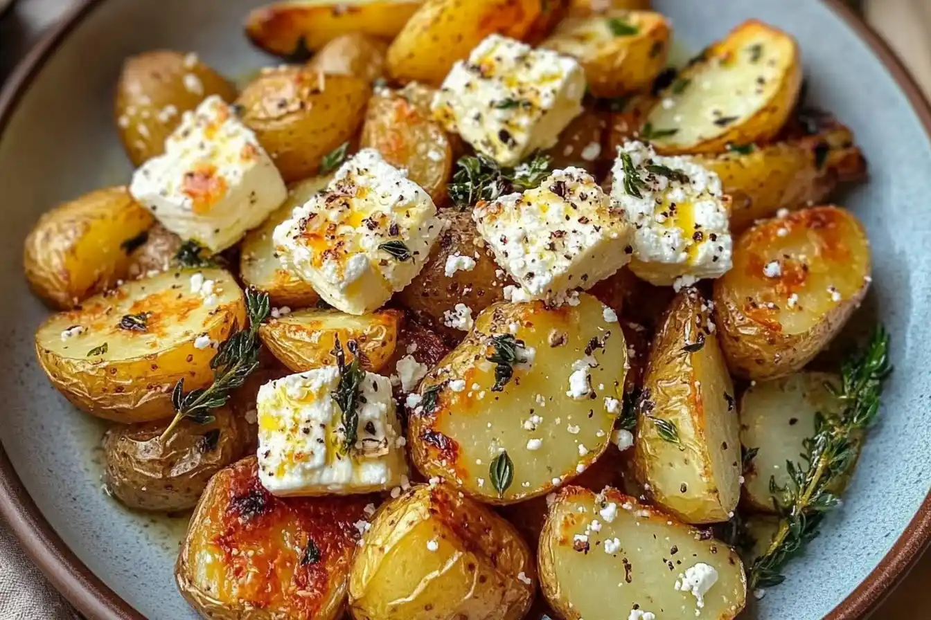 Roasted Potatoes with Baked Feta and Garlic