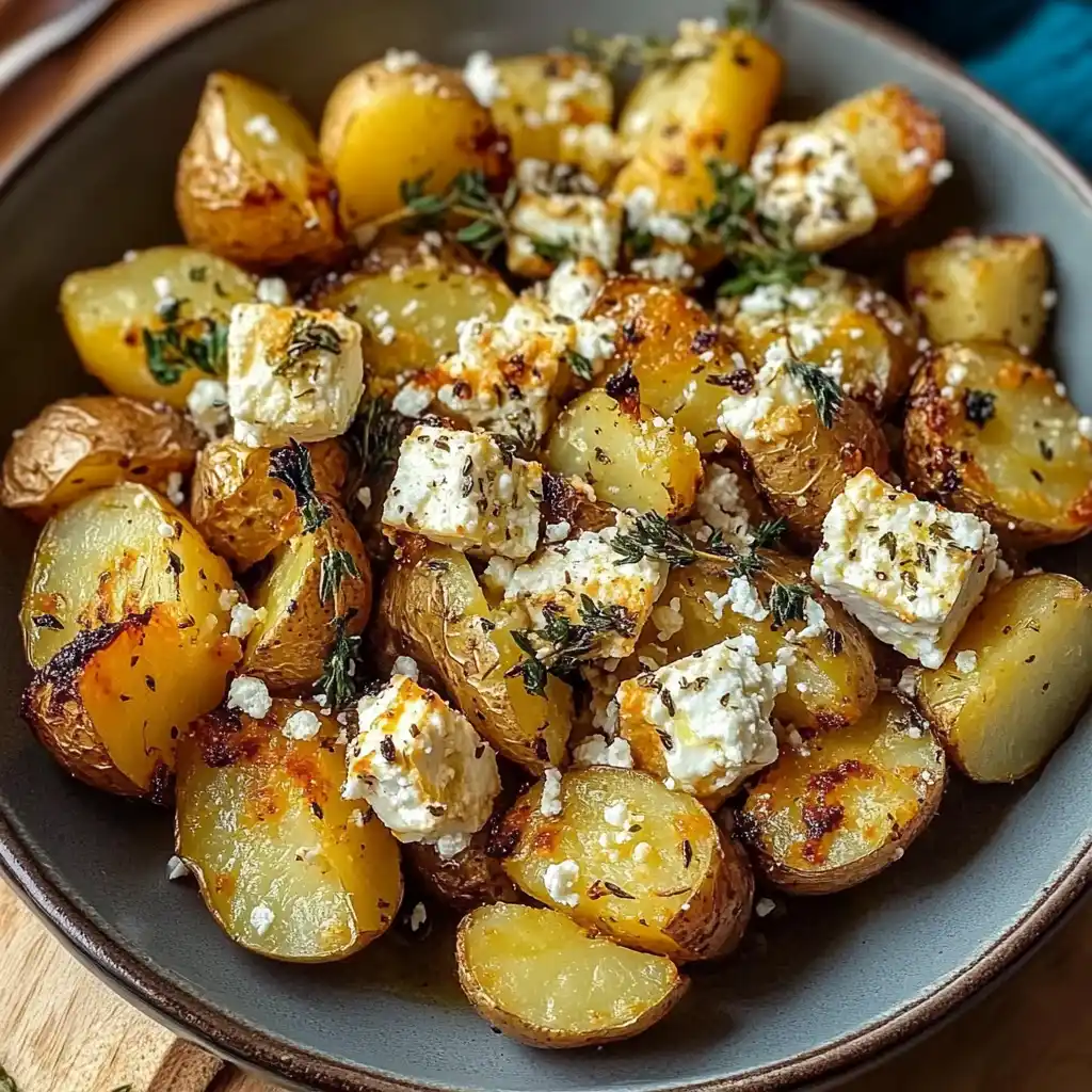 Roasted Potatoes with Baked Feta and Garlic
