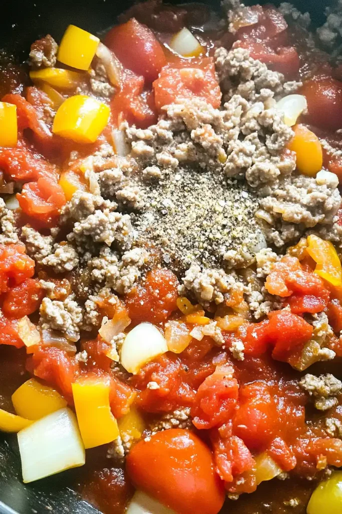 diced tomatoes, garlic, salt, pepper, Italian seasoning, and Worcestershire sauce