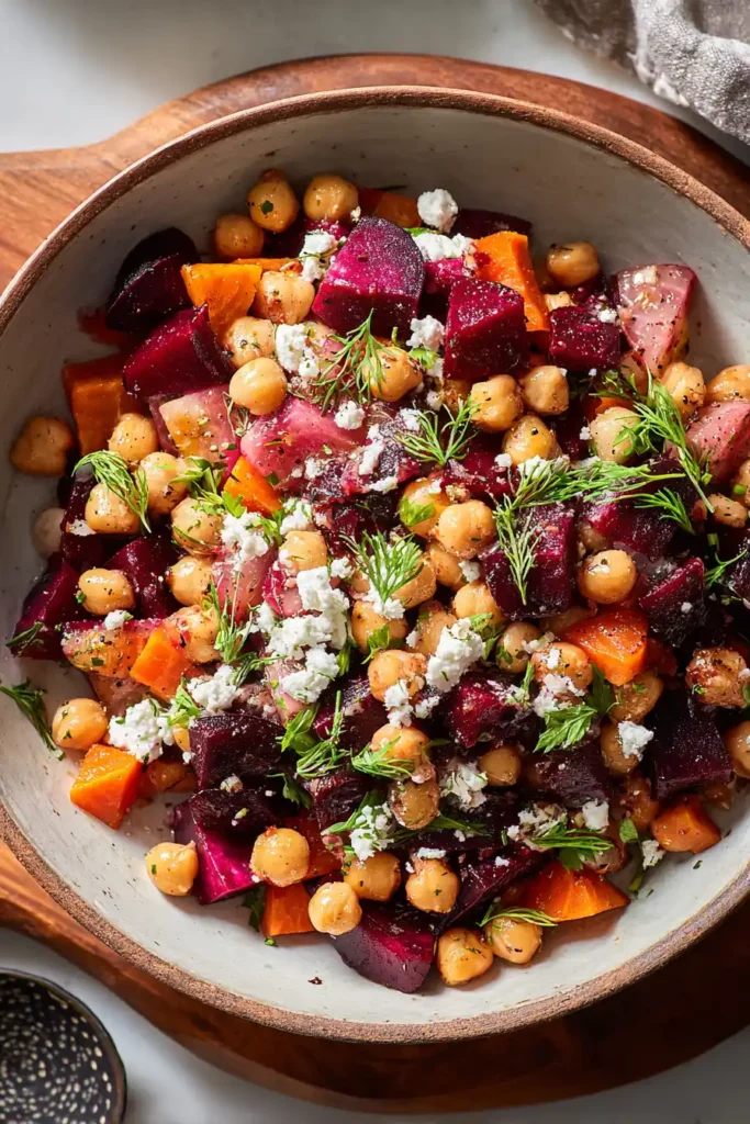 Chickpea Beet and Feta Salad with Lemon Garlic Vinaigrette