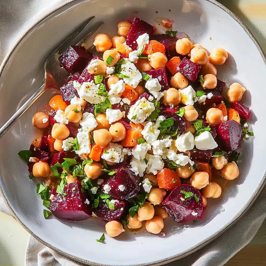 Chickpea Beet and Feta Salad with Lemon Garlic Vinaigrette-image