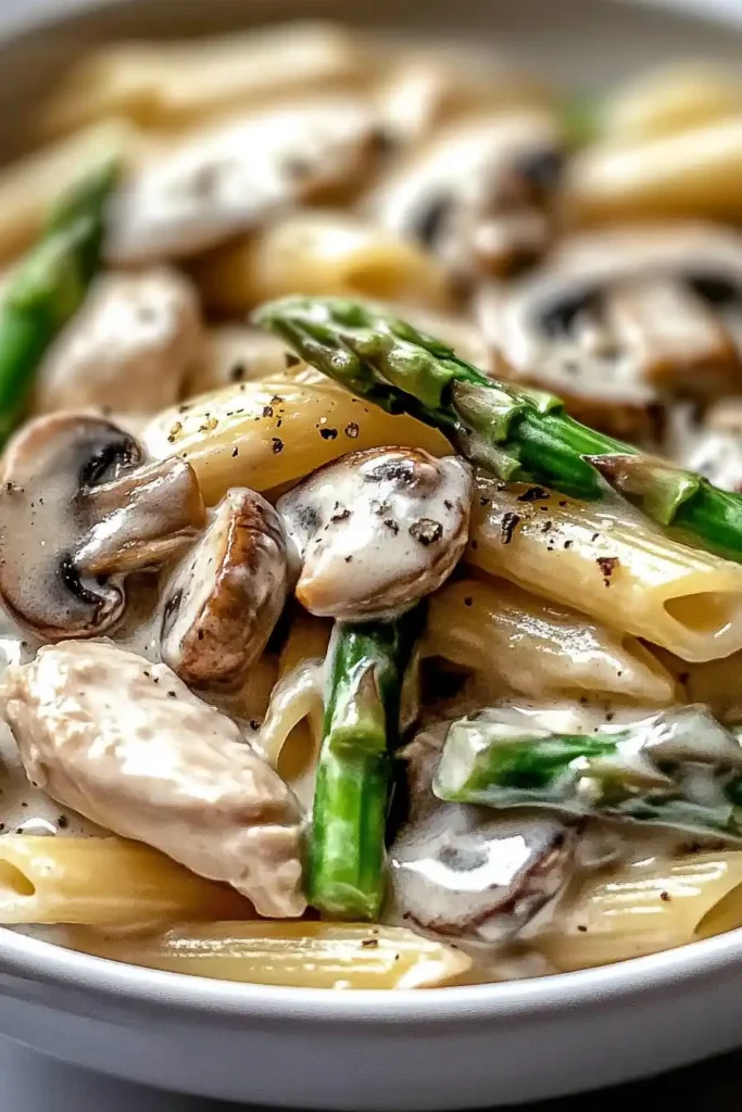Creamy Mushroom and Asparagus Chicken Penne