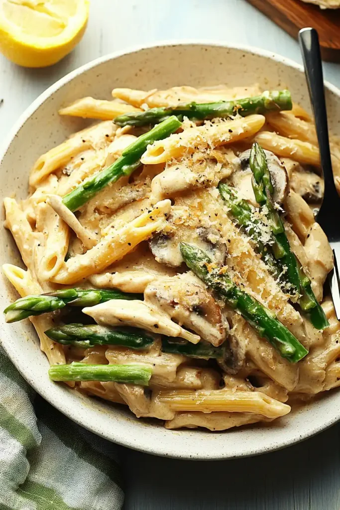 Creamy Mushroom and Asparagus Chicken Penne