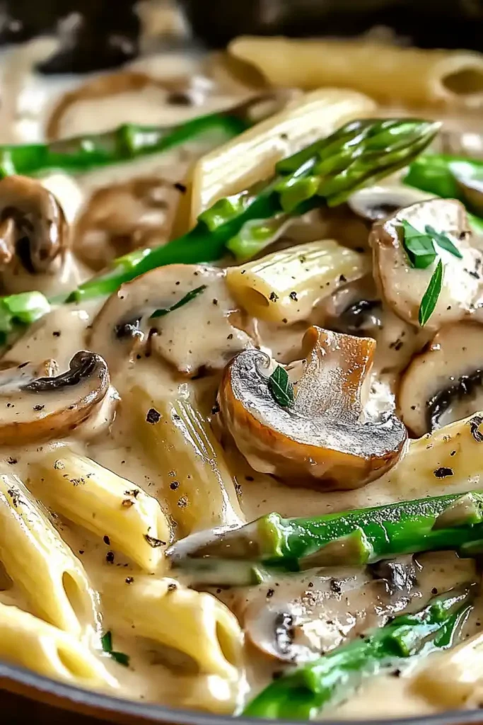 Creamy Mushroom and Asparagus Chicken Penne