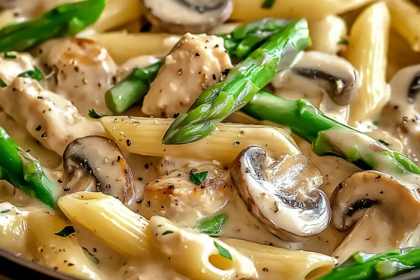 Creamy Mushroom and Asparagus Chicken Penne