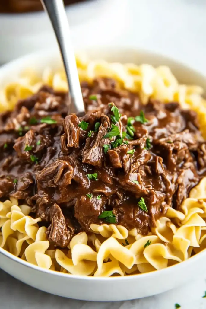 Crockpot Beef Tips and Noodles