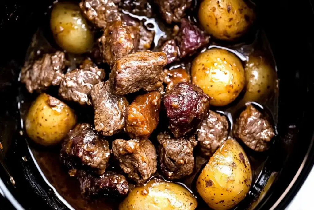 Crockpot Garlic Butter Beef Bites With Potatoes