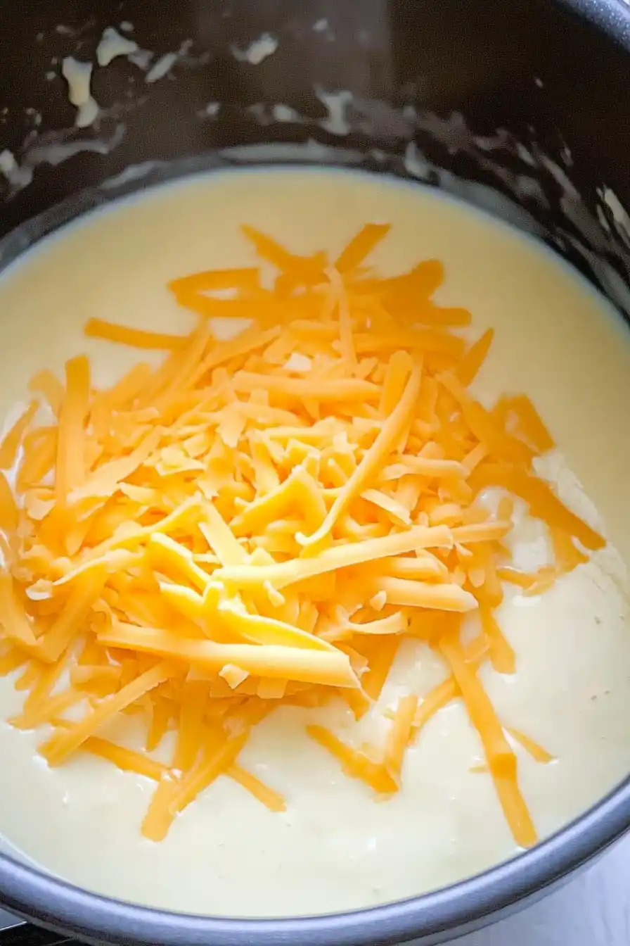 Stir the shredded cheese in with the roux