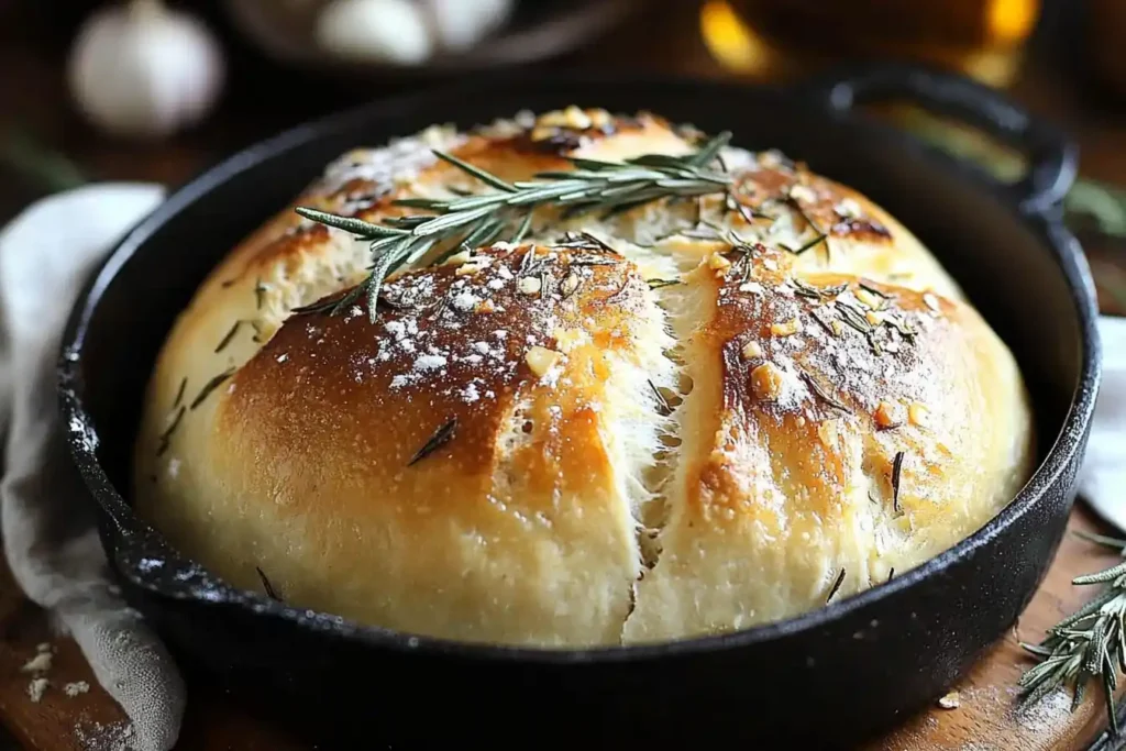 Rustic No Knead Rosemary Garlic Bread