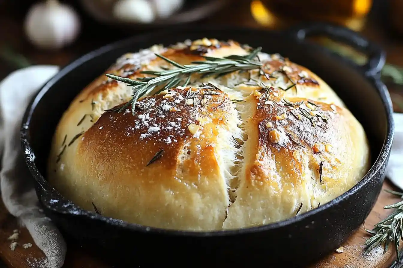 Rustic No Knead Rosemary Garlic Bread