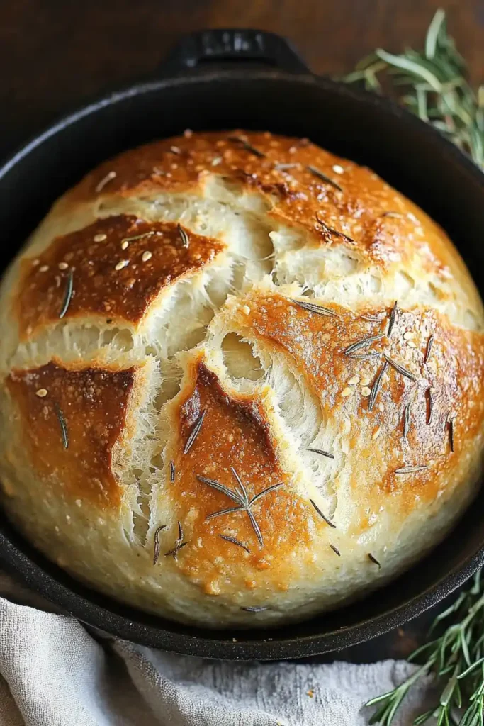 Rustic No Knead Rosemary Garlic Bread
