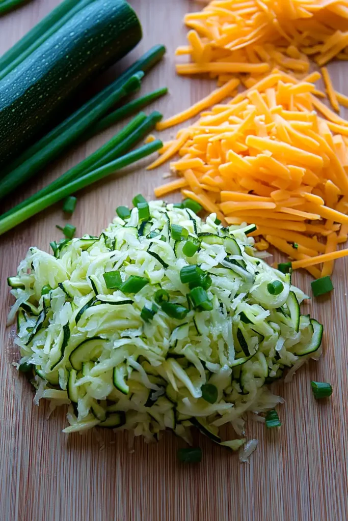 Shredded zucchini and cheese and green onion