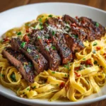 Spicy Cajun Steak with Parmesan Fettuccine Pasta