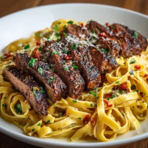Spicy Cajun Steak with Parmesan Fettuccine Pasta