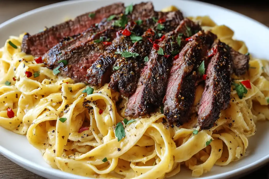 Spicy Cajun Steak with Parmesan Fettuccine Pasta