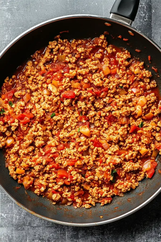 In a large skillet add the ground chicken and cook until no longer pink