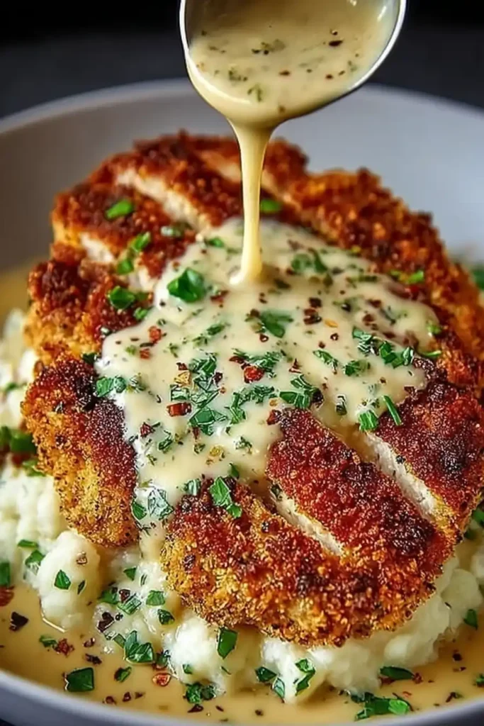 Parmesan Crusted Chicken with Creamy Garlic Sauce