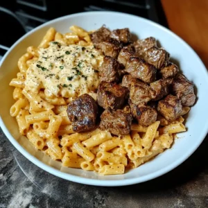 Cajun Steak Tips in Cheesy Penne Parmesan Sauce