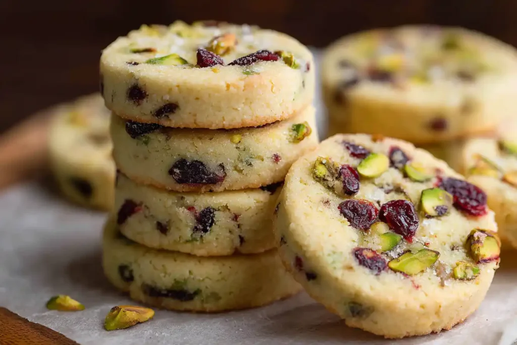 Cranberry Pistachio Shortbread Cookies