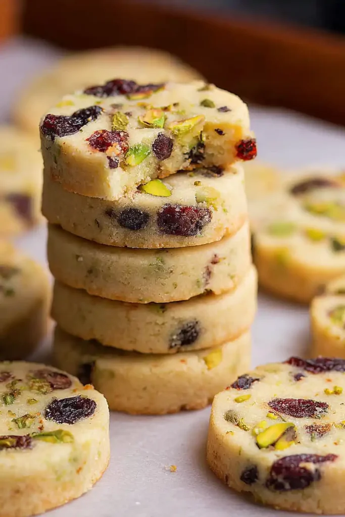 Cranberry Pistachio Shortbread Cookies