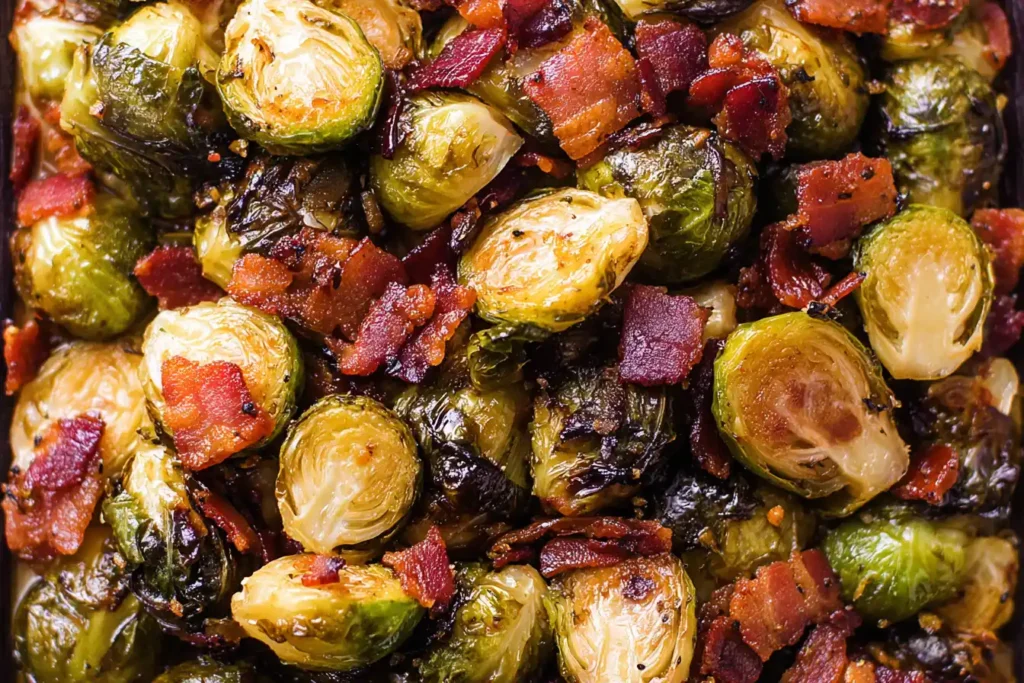 Crispy Honey Mustard Brussels Sprouts with Bacon