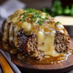 Crockpot French Onion Meatloaf with Melted Swiss Cheese