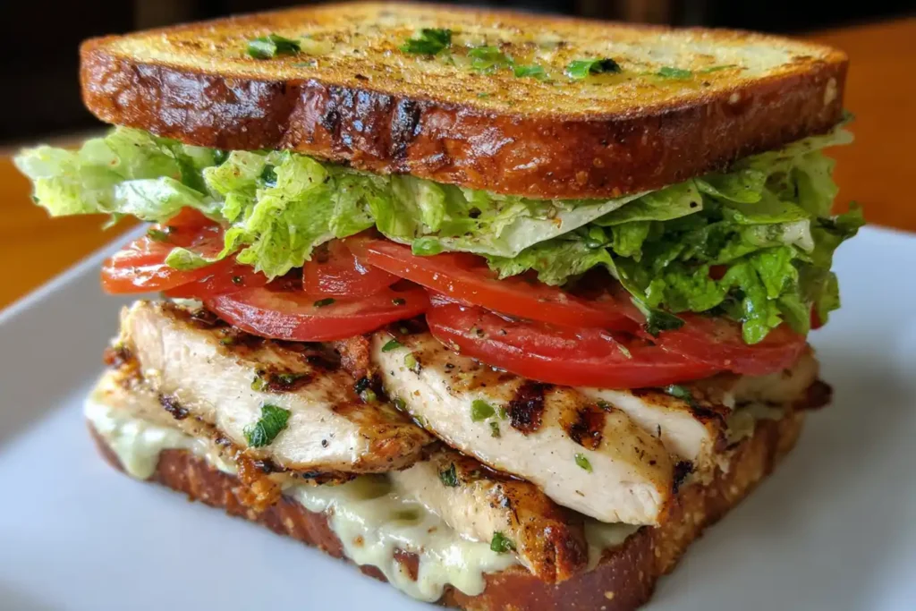 Garlic Butter Lettuce Tomato and Grilled Chicken Sandwich