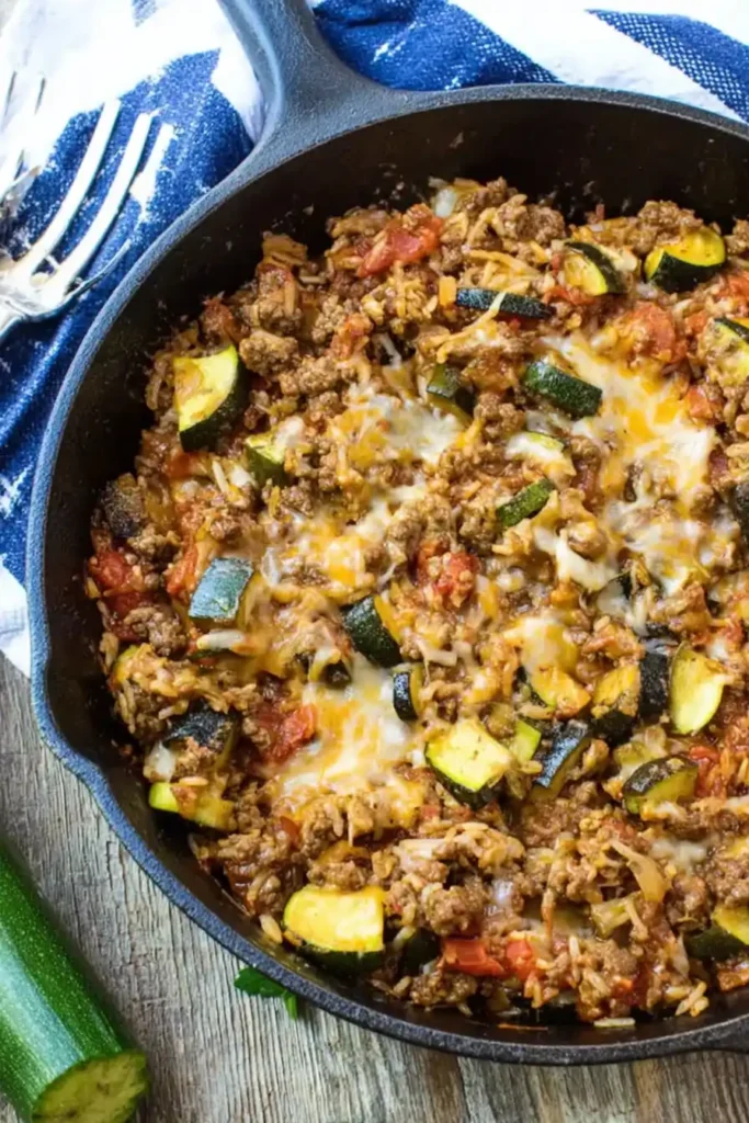 Ground Beef Zucchini & Rice Skillet