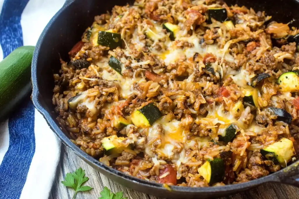 Ground Beef Zucchini & Rice Skillet