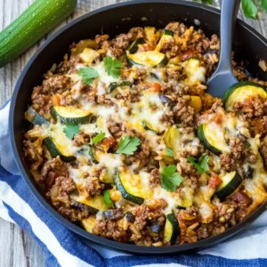 Ground Beef Zucchini & Rice Skillet