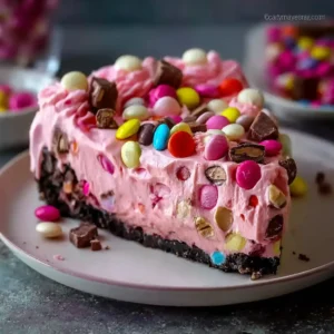 Pink M&M Snickers Cheesecake