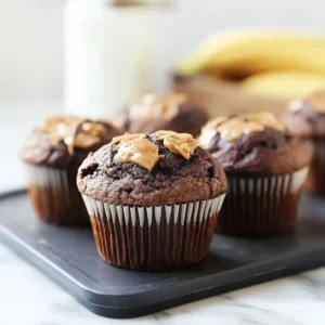 Chocolate Peanut Butter Banana Muffins