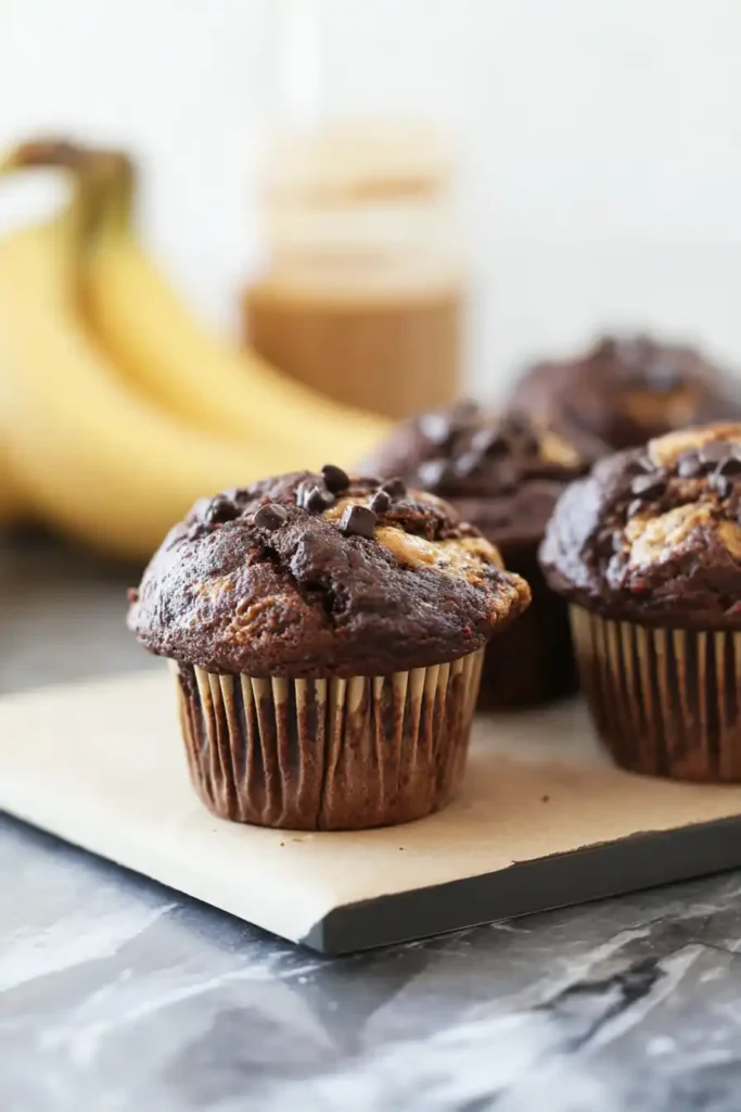 Chocolate Peanut Butter Banana Muffins