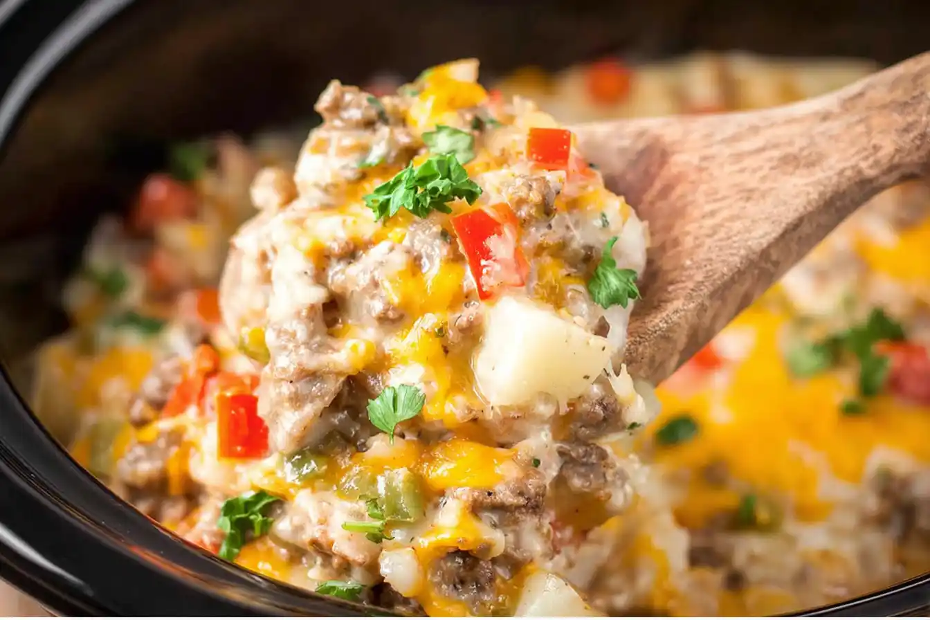 Crock Pot Cheesesteak Potato Casserole